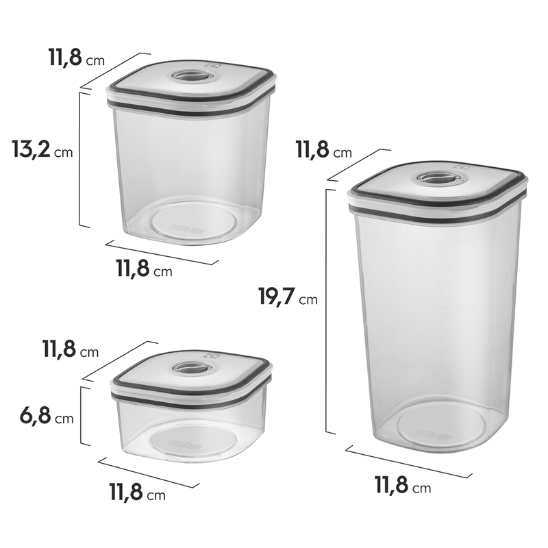 Jogo 12 Potes Herméticos de Plástico Cinza Retangular