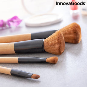 Set de Brochas de Maquillaje de Madera con Funda de Transporte Miset InnovaGoods 5 Piezas