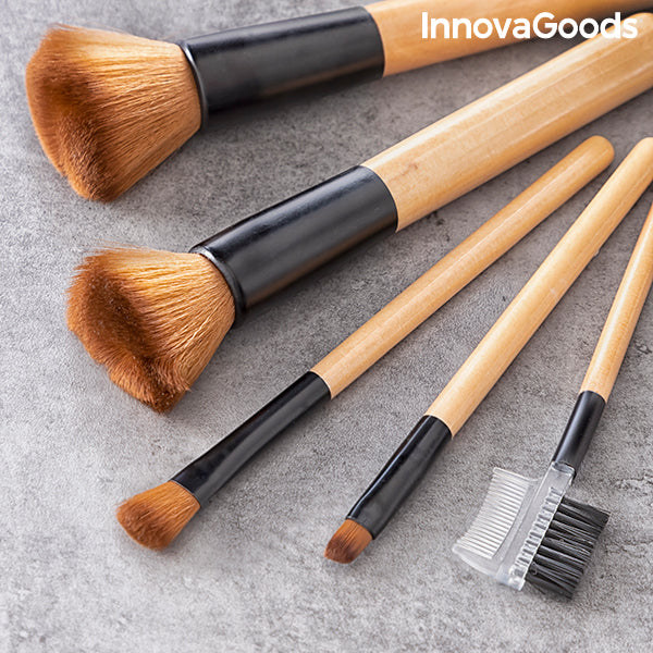 Set de Brochas de Maquillaje de Madera con Funda de Transporte Miset InnovaGoods 5 Piezas