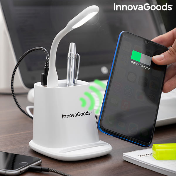 Cargador Inalámbrico con Soporte-Organizador y Lámpara LED USB 5 en 1 DesKing InnovaGoods