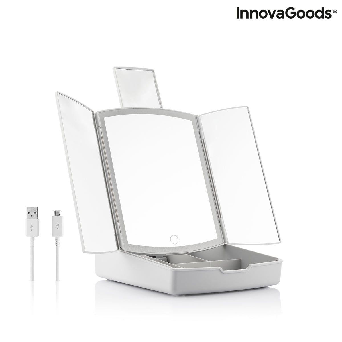 Espejo LED Plegable con Organizador de Maquillaje 3 en 1 Panomir InnovaGoods