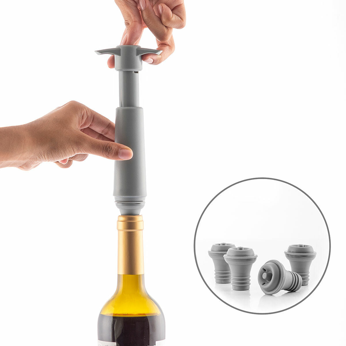 Bomba de Vacío y Tapones para Vino Winuum InnovaGoods (4 tapones) 