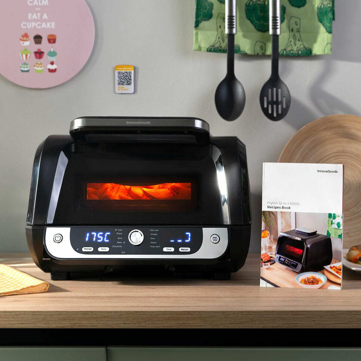 Freidora de Aire con Grill, Accesorios y Recetario InnovaGoods Air Fryer Fryinn 12-in-1 6000 Negro Acero 6 L 3400 W