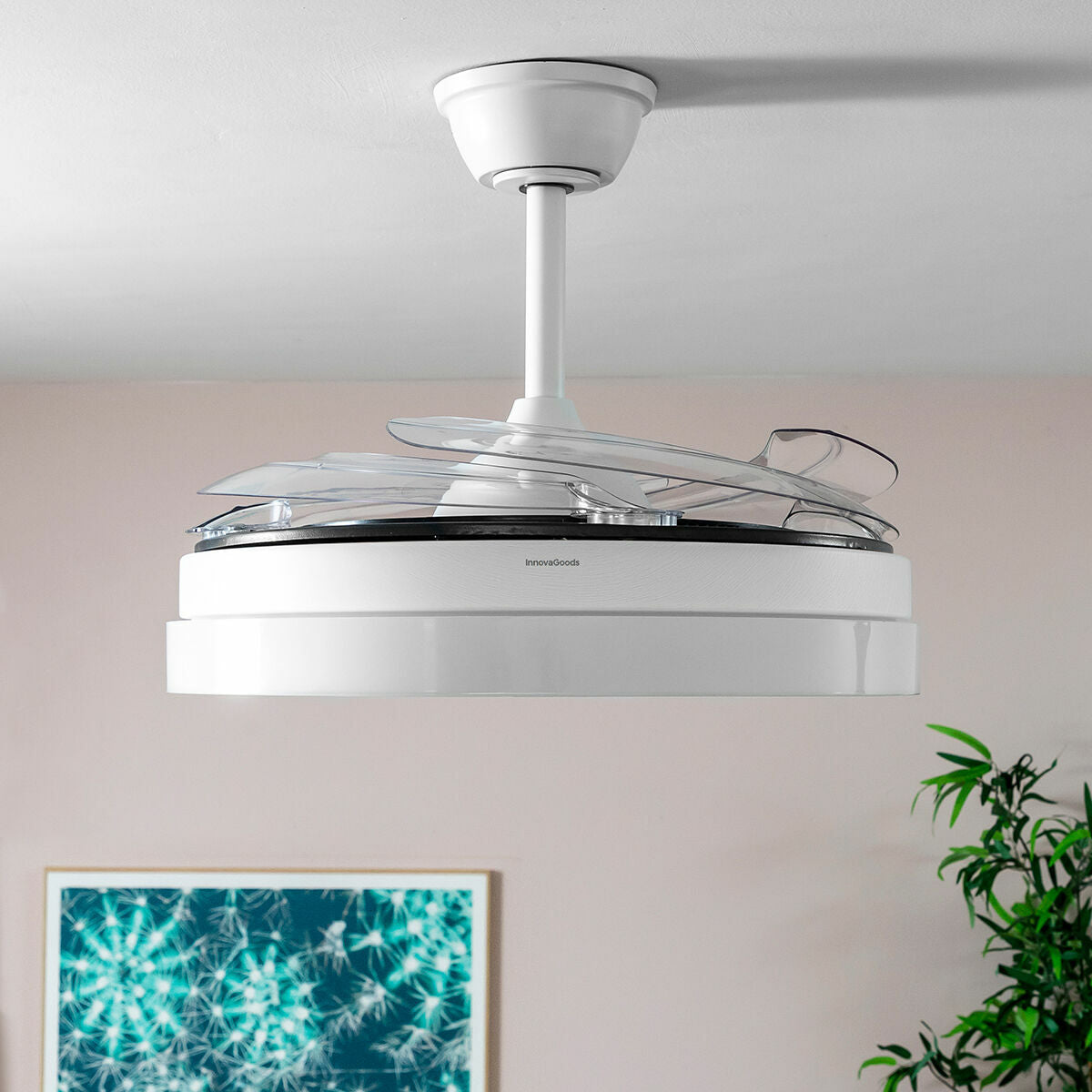 Ventilador de Techo con Luz LED y 4 Aspas Retráctiles Blalefan InnovaGoods Blanco 72 W Ø49,5-104 cm