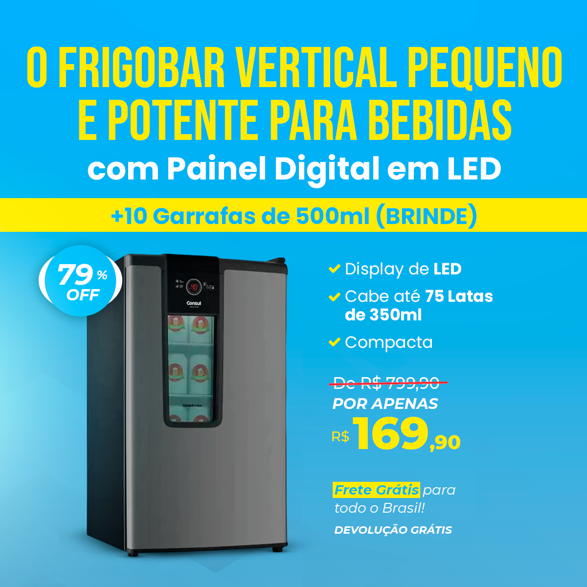 Frigobar Consul SmartBeer Vertical com Painel Digital em LED